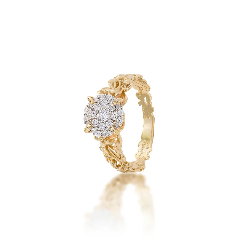 Women’s engagement rings with side stones-Living Heirloom Engagement Ring in Gold with Diamonds