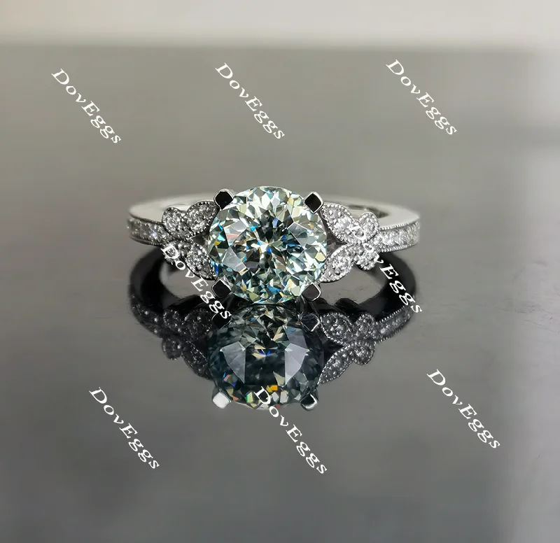 Women’s diamond engagement rings with band-Doveggs round art deco Peacock blue moissanite engagement ring