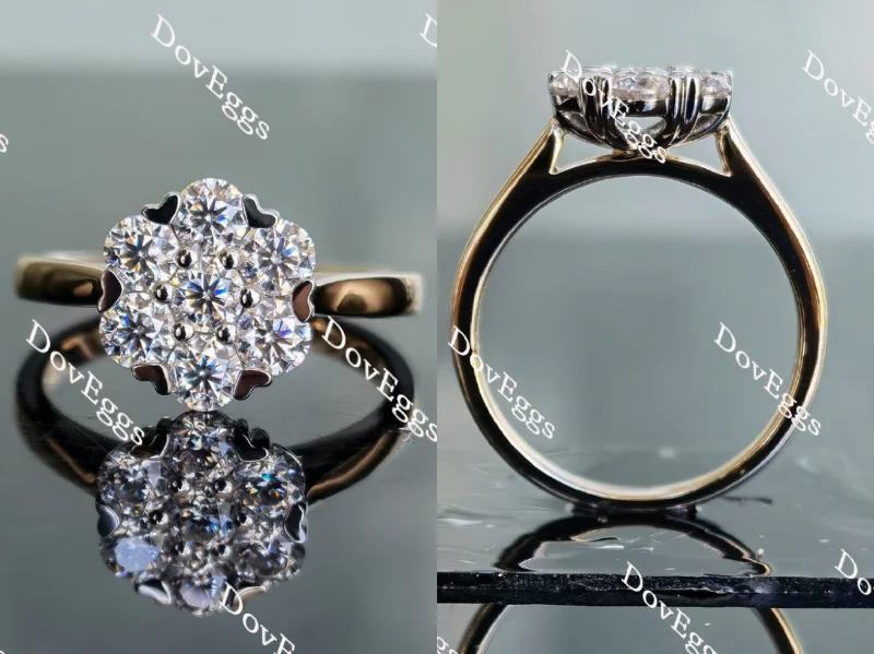 Women’s modern engagement rings-Doveggs round floral moissanite engagement ring