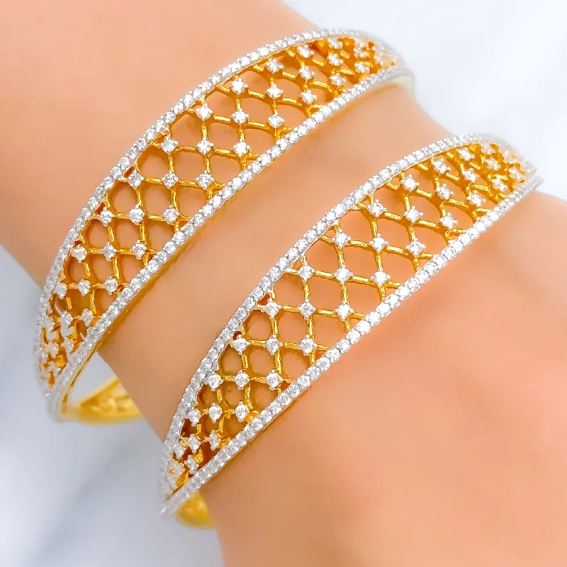 Women’s adjustable cuff bracelet-Timeless Tapered Diamond + 18k Gold Bangles