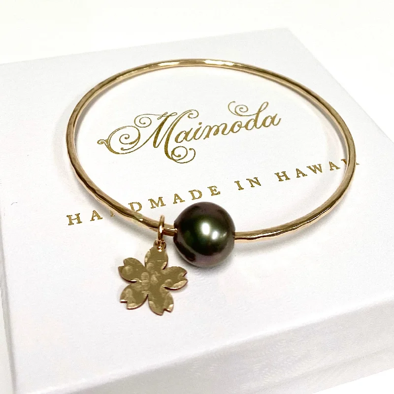 Women’s trendy bracelet-Cherry blossom bangle - Tahitian pearl (B381)