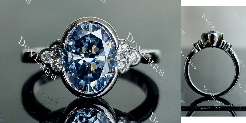 Women’s engagement rings with baguette diamonds-Doveggs oval side stones twilight blue moissanite engagement ring