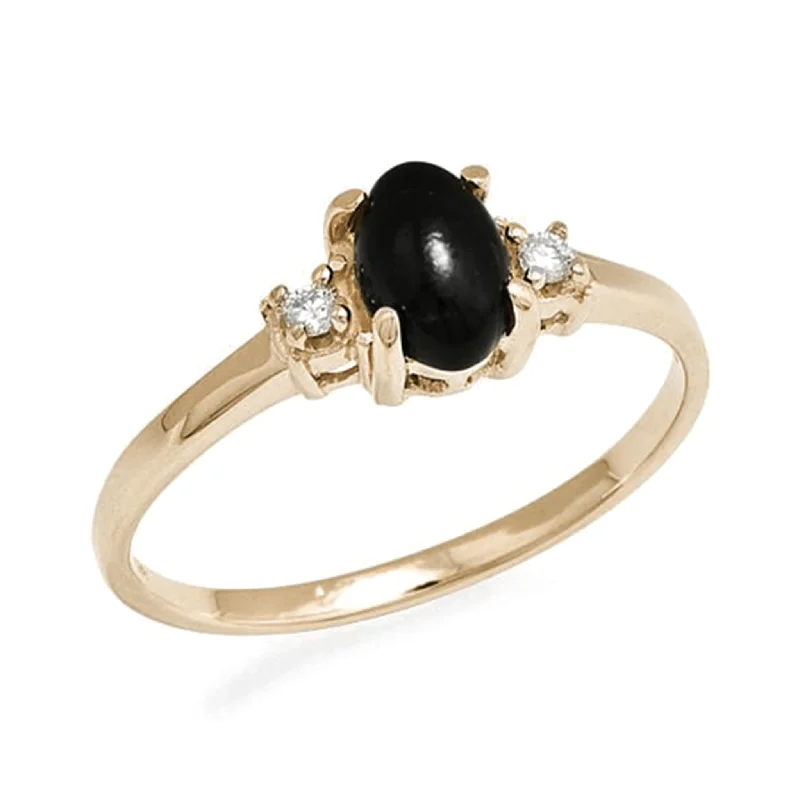 Women’s antique diamond engagement rings-Black Coral Ring in Gold with Diamonds