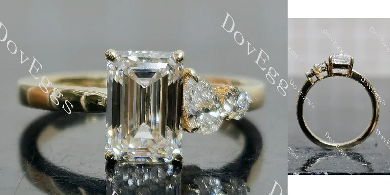 Women’s twisted band engagement rings-Doveggs emerald pave three stones moissanite engagement ring