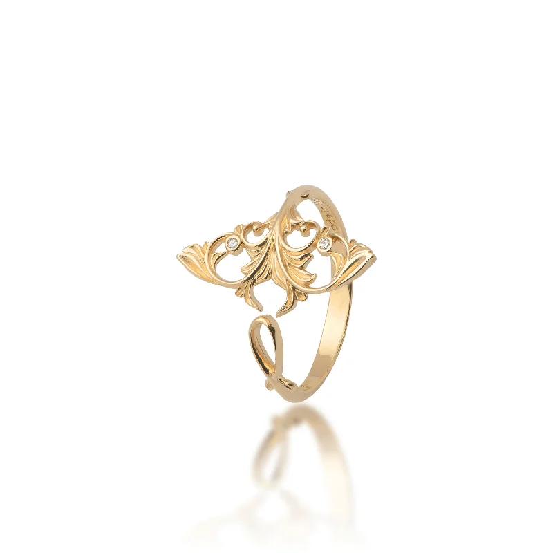 Women’s yellow diamond engagement rings-Living Heirloom Manta Ray Ring in Gold with Diamonds - 20mm