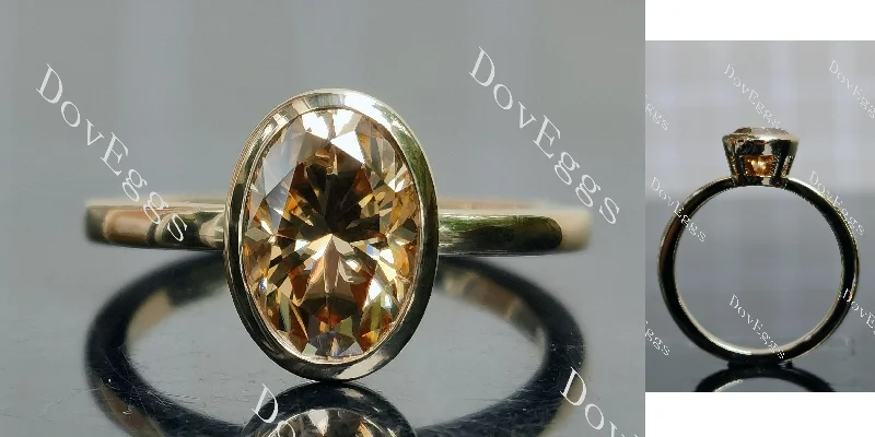 Women’s rose gold diamond engagement rings-Doveggs oval bezel solitaire colored moissanite engagement ring