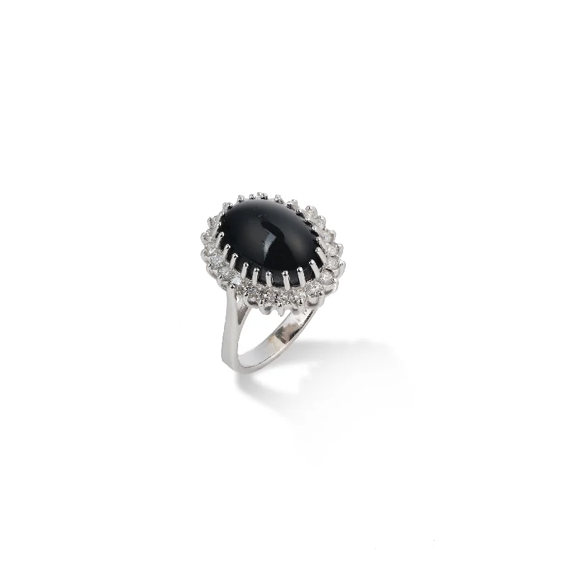 Women’s cushion cut engagement rings-Princess Ka‘iulani Black Coral Ring in White Gold with Diamonds - 14mm