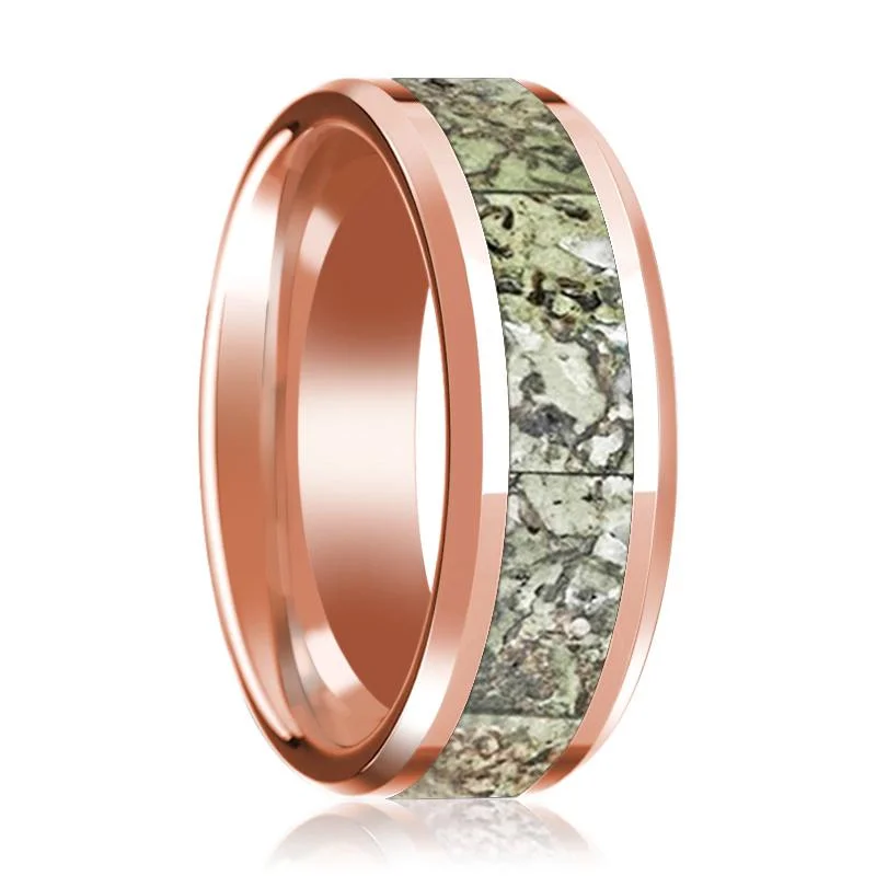 Women’s trendy platinum rings-ECHO | 14K Rose Gold Green Dinosaur Bone Inlay