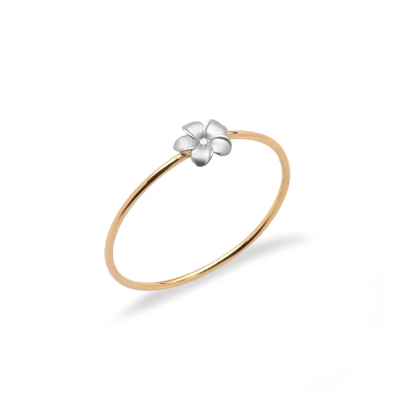 Women’s princess-cut diamond engagement rings-Plumeria Ring in Two Tone Gold with Diamond - 5mm