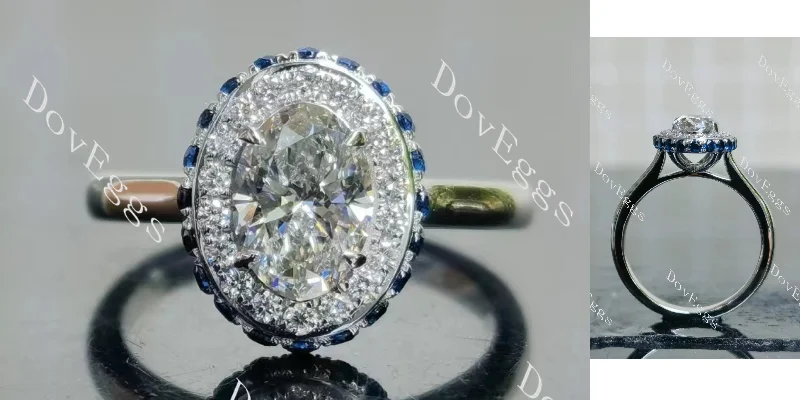 Women’s oval engagement rings-Forever after all oval halo moissanite engagement ring