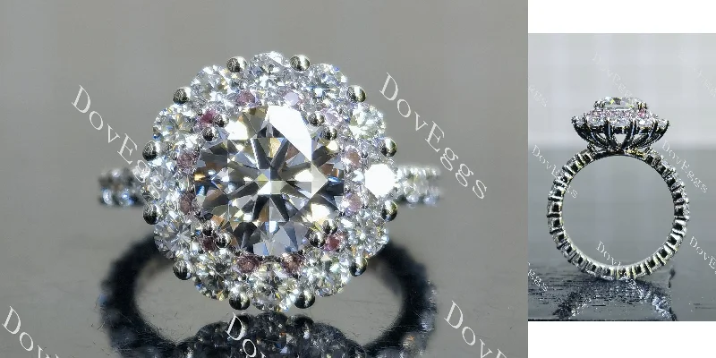 Women’s round engagement rings-Doveggs round halo floral moissanite engagement ring