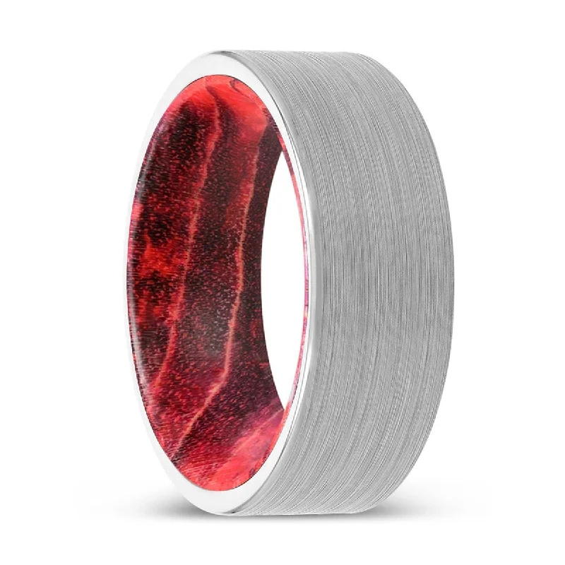 Women’s wedding rings for women-AKASH | Black & Red Wood, White Tungsten Ring, Brushed, Flat