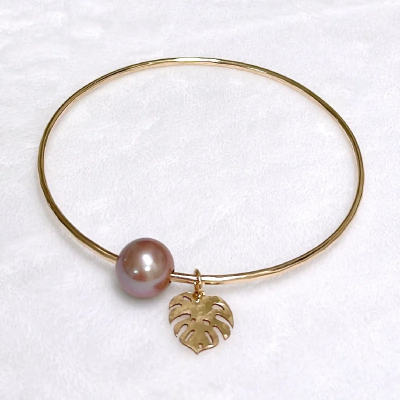 Women’s birthstone bangle-Monstera bangle - lavender Edison pearl (B561)