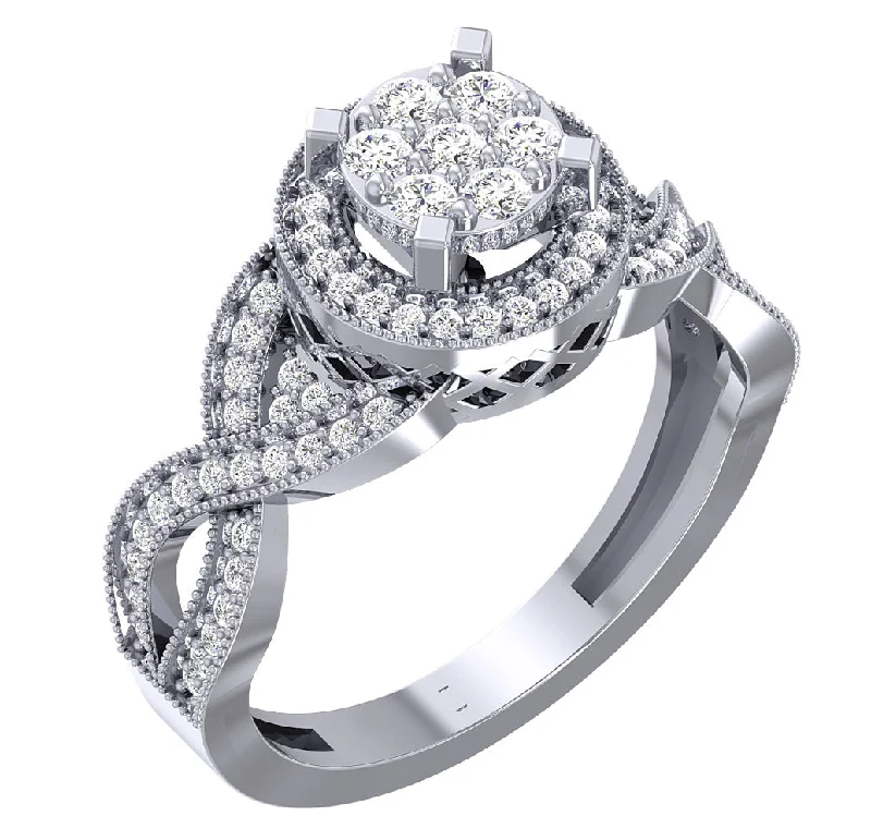 Women’s pave-set engagement rings-The Ares Round Diamond 14k White Gold Halo Engagement Wedding Ring