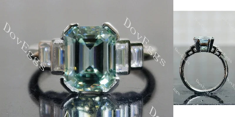 Women’s channel-set engagement rings-Doveggs emerald bezel side stones colored moissanite engagement ring