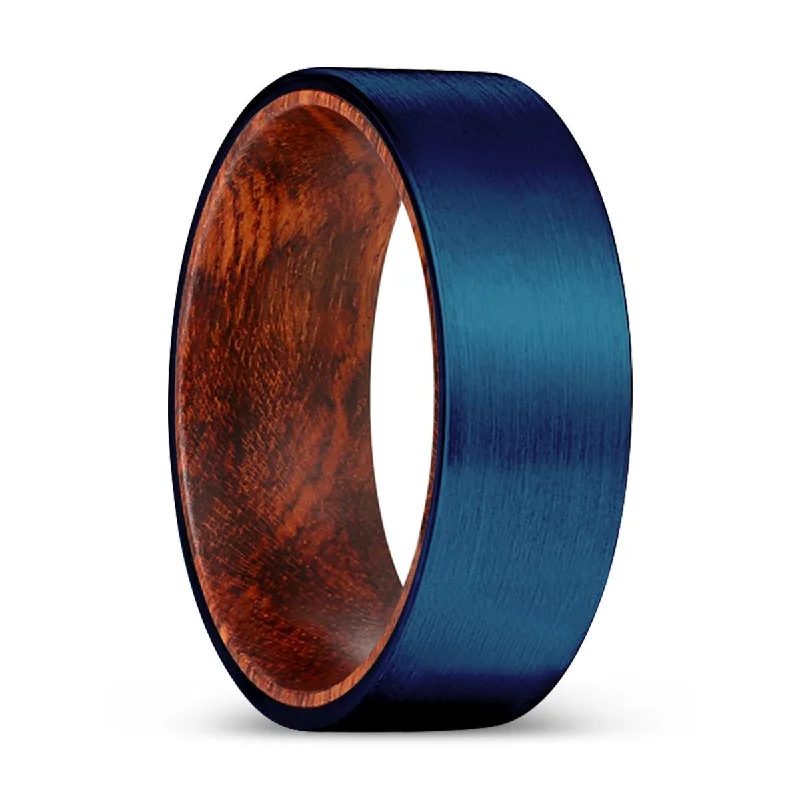 Women’s black diamond ring-CARNAGE | Snake Wood, Blue Tungsten Ring, Brushed, Flat