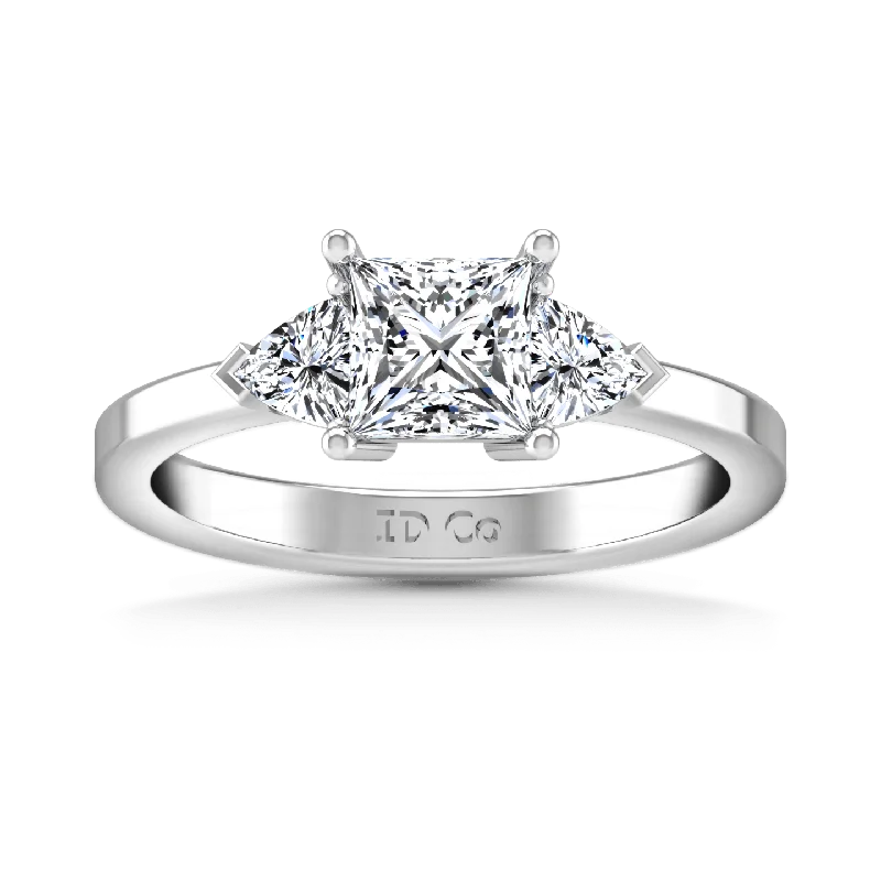 Women’s geometric engagement rings-Three Stone Princess Cut Diamond Engagement Ring Simone 14K White Gold