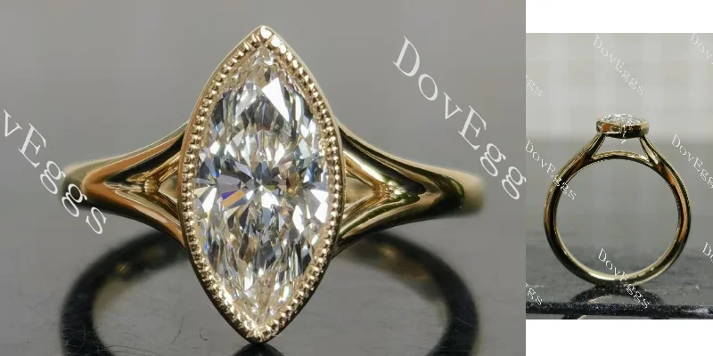 Women’s exclusive engagement rings-Doveggs marquise bezel solitaire split shanks moissanite engagement ring