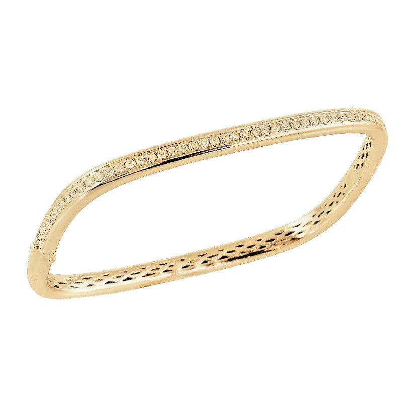 Women’s pearl bracelet-18K Yellow Gold Modern Rounded Square Diamond Bangle