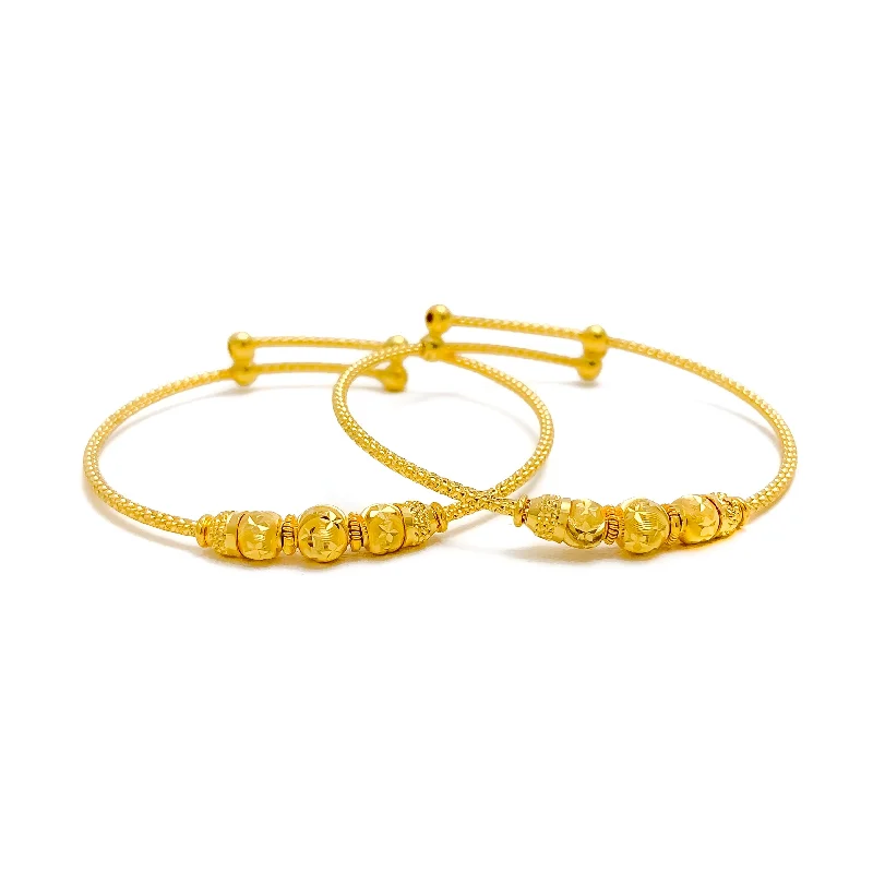 Women’s beaded bracelet-Lovely High-Finish 22k Gold Adjustable Baby Bangle Pair