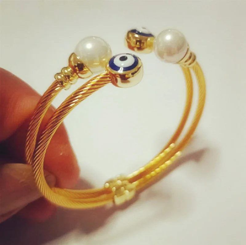 Women’s gold bangles-Retro Simple Style Eye Stainless Steel Copper Enamel Inlay Pearl Bangle