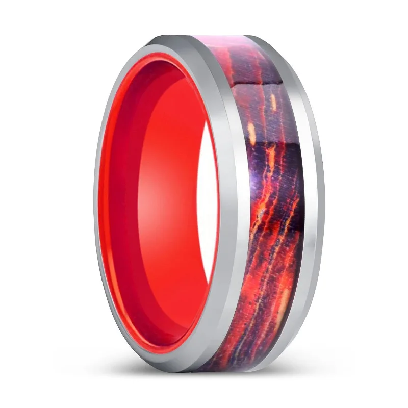 Women’s multi-stone engagement ring-SOLARFLARE | Red Ring, Galaxy Wood Inlay Ring, Silver Edges