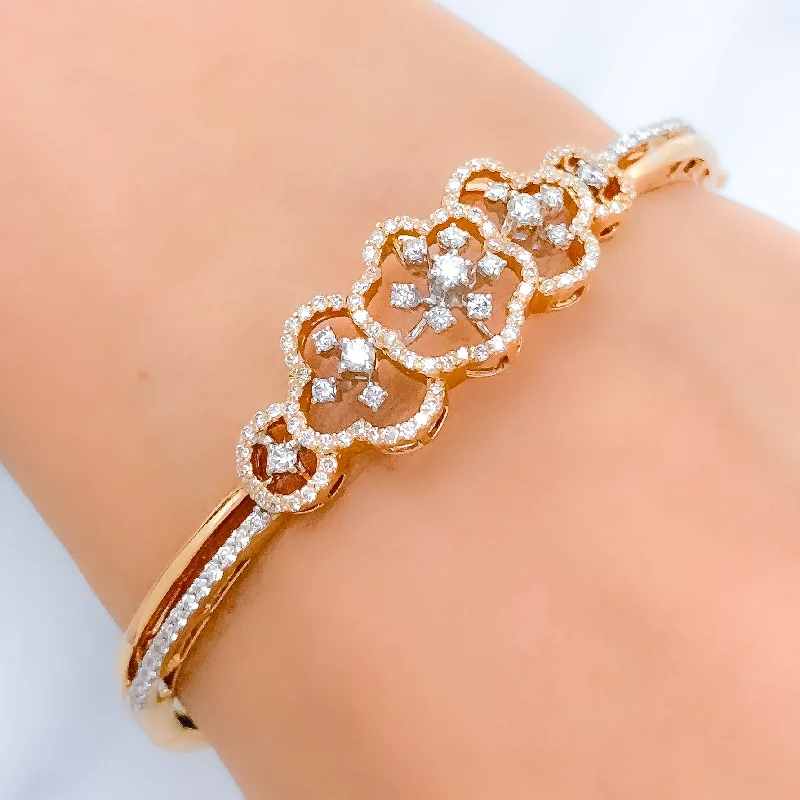 Women’s rose gold bracelet-Elegant Graduating Flower Diamond + 18k Gold Bangle