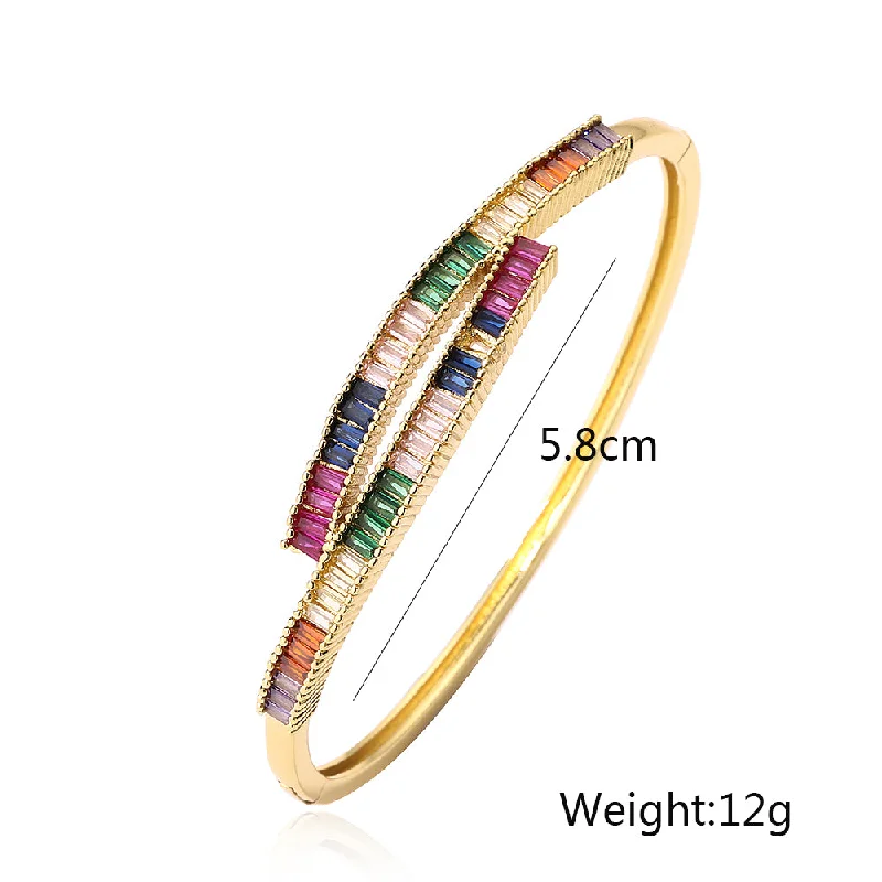 Women’s thick cuff bracelet-Vintage Style Simple Style Commute Geometric Copper Plating Inlay Zircon 18k Gold Plated Bangle