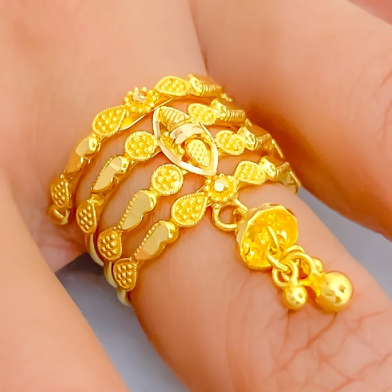 Women’s elegant wedding ring-Precious Tassel 22K Gold Spiral Ring