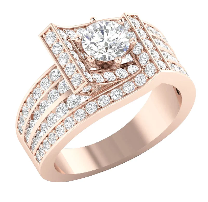 Women’s cushion cut engagement rings-The Bruno Square Halo Solitaire Diamond 14k Solid Gold Engagement Wedding Ring