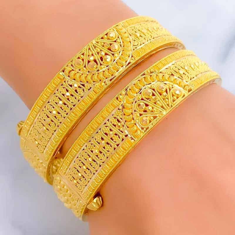 Women’s tennis bracelet-Palatial Graceful 22k Gold Bangle Pair