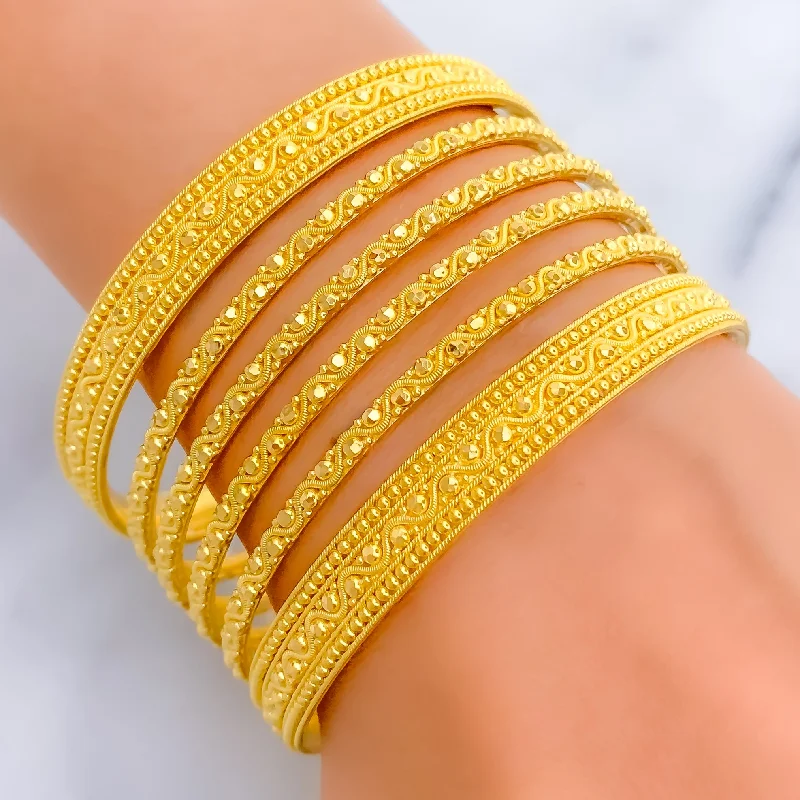 Women’s vintage bracelet-Golden Alluring 22k Gold Wavy Bangle Set