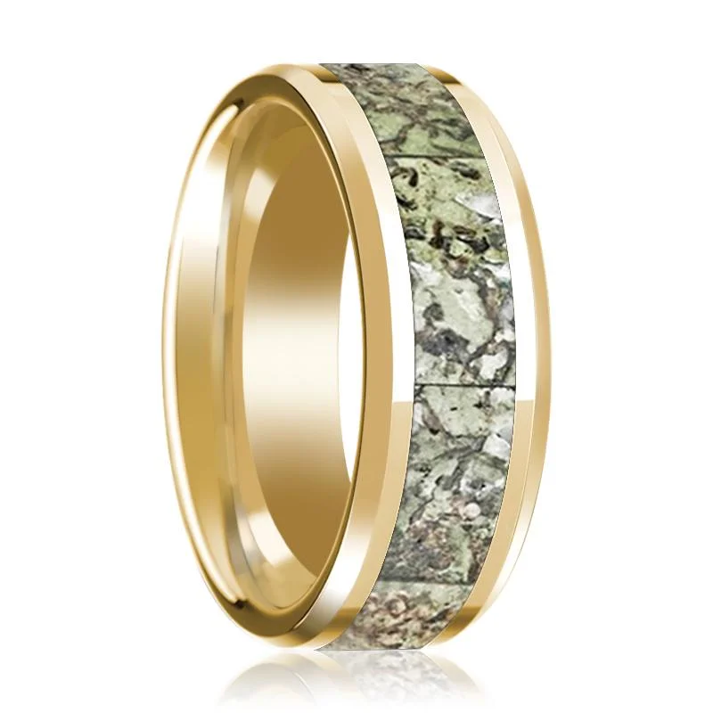 Women’s antique engagement ring-DELTAR | 14k Yellow Gold Green Dino Bone Inlay