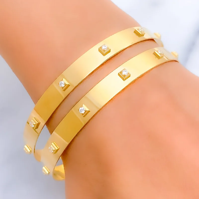 Women’s bracelet with charms-Embellished Unique 22k Gold CZ Bangle Pair