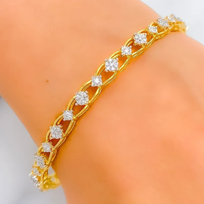 Women’s stackable silver bangles-Graceful Sophisticated Diamond + 18k Gold Bangle