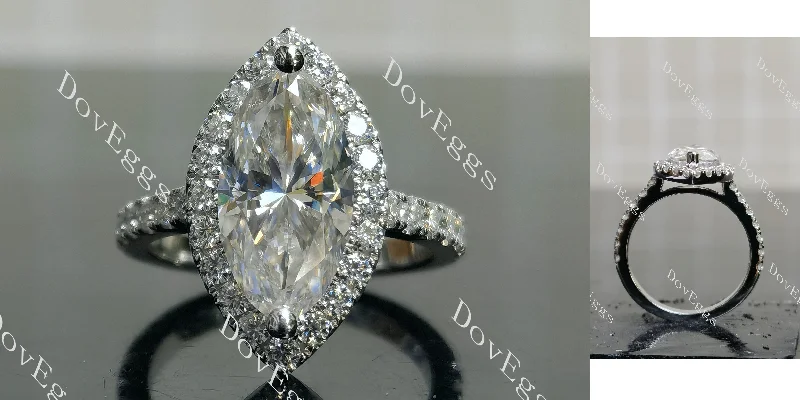 Women’s platinum solitaire engagement rings-Doveggs Marquise Modified H&A cut halo pave moissanite engagement ring