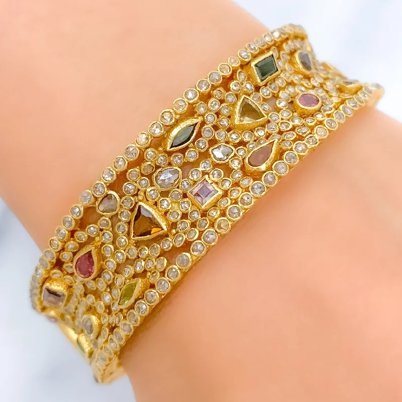 Women’s beaded bangle-Tourmaline Polki 22k Gold Bangle