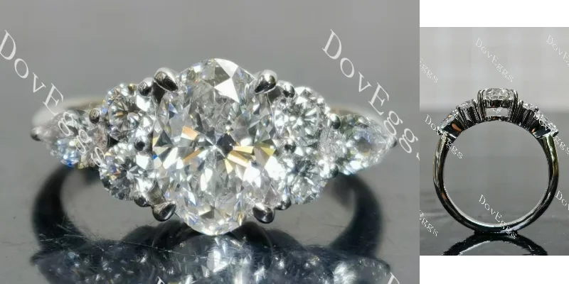 Women’s engagement rings for all occasions-Doveggs oval side stones moissnaite engagement ring