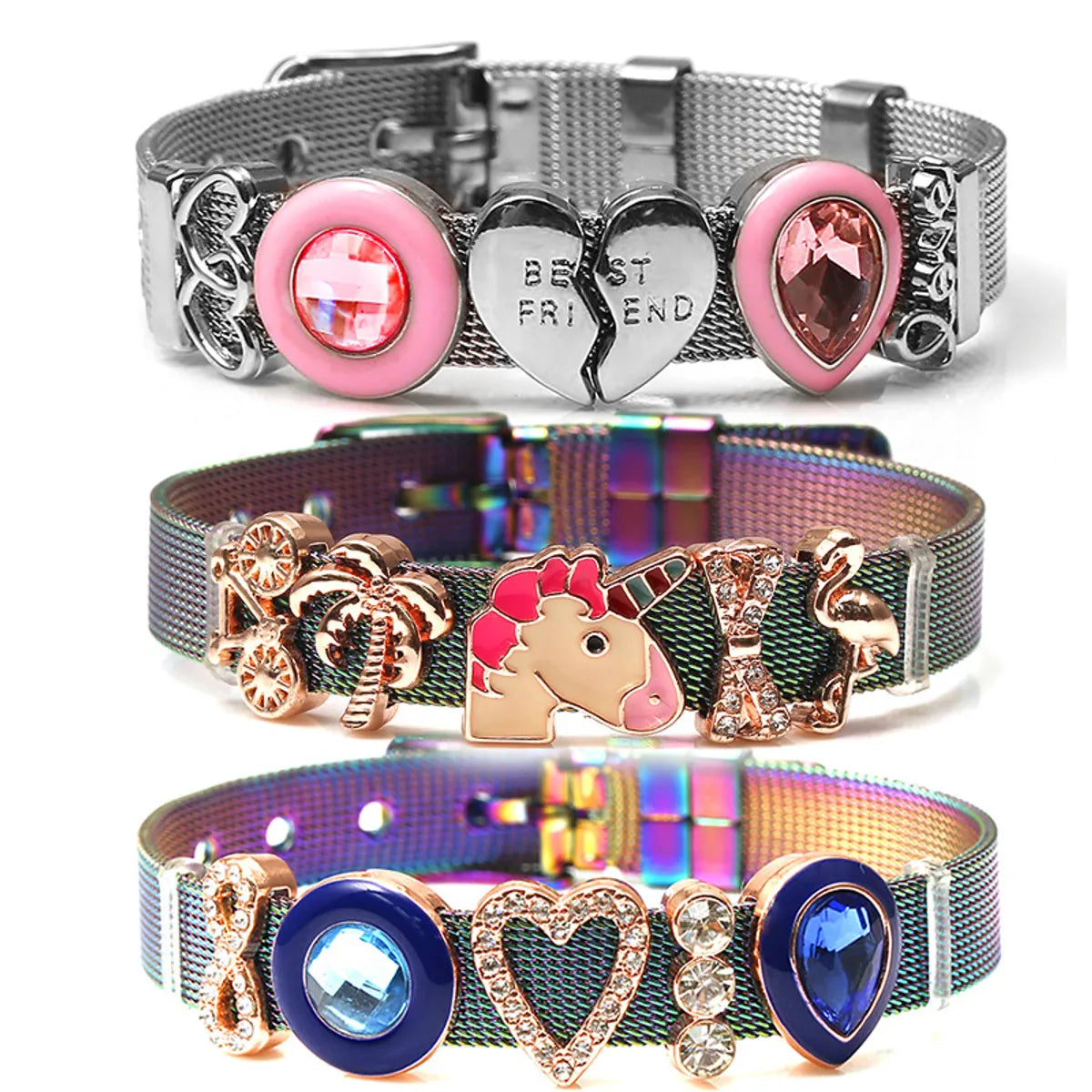 Women’s crystal beaded bracelet-Cute Number Heart Shape Horse Stainless Steel Alloy Plating Inlay Rhinestones Bangle