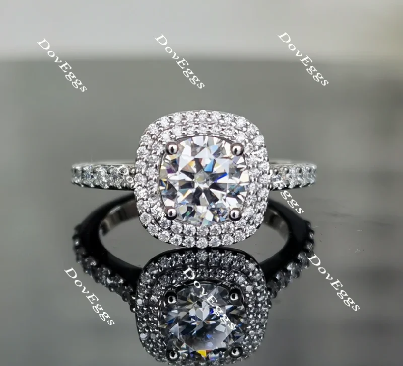 Women’s unique engagement rings-Doveggs round half eternity pave halo moissanite engagement ring