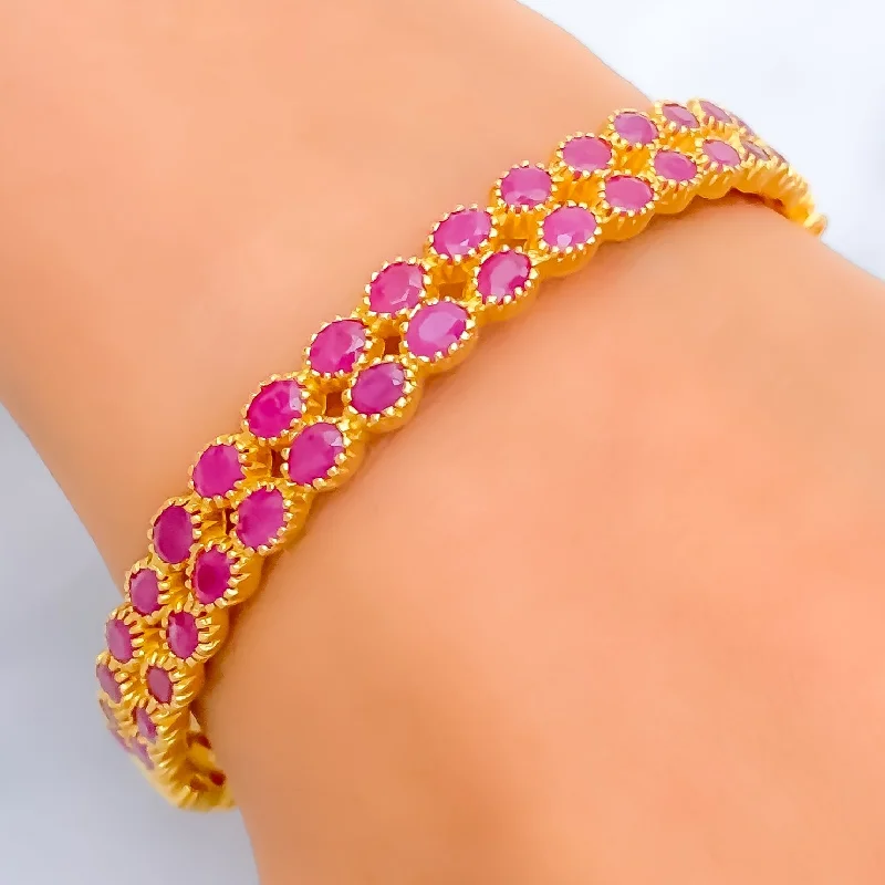 Women’s customized bracelet-Gorgeous Dressy 22k Gold Ruby Bangle