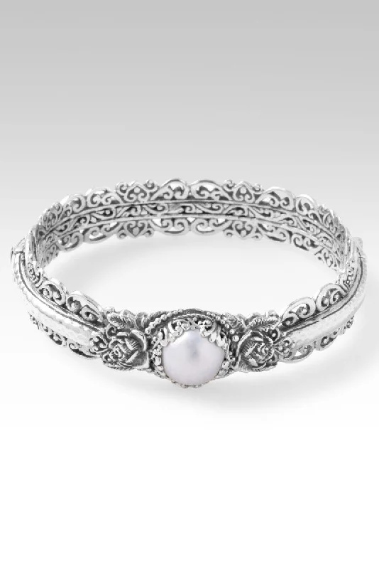 Women’s gold bracelet-Rejoice and Blossom Bangle™ in White Mabe Pearl