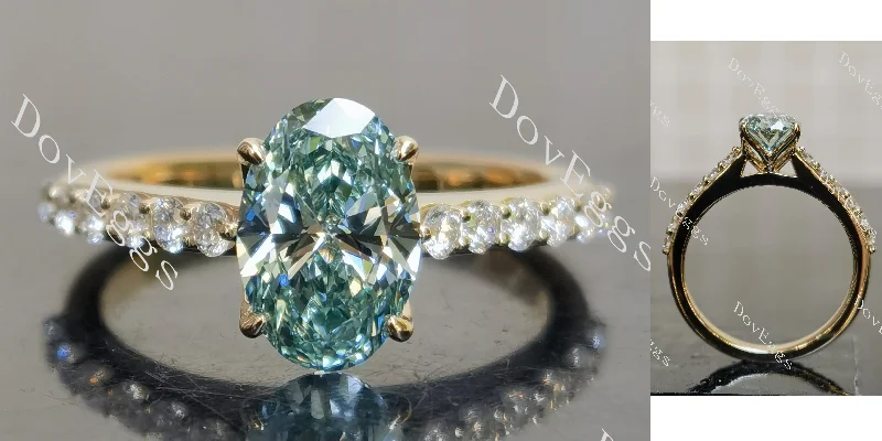 Women’s diamond band engagement rings-Doveggs oval pave colored moissnaite engagement ring