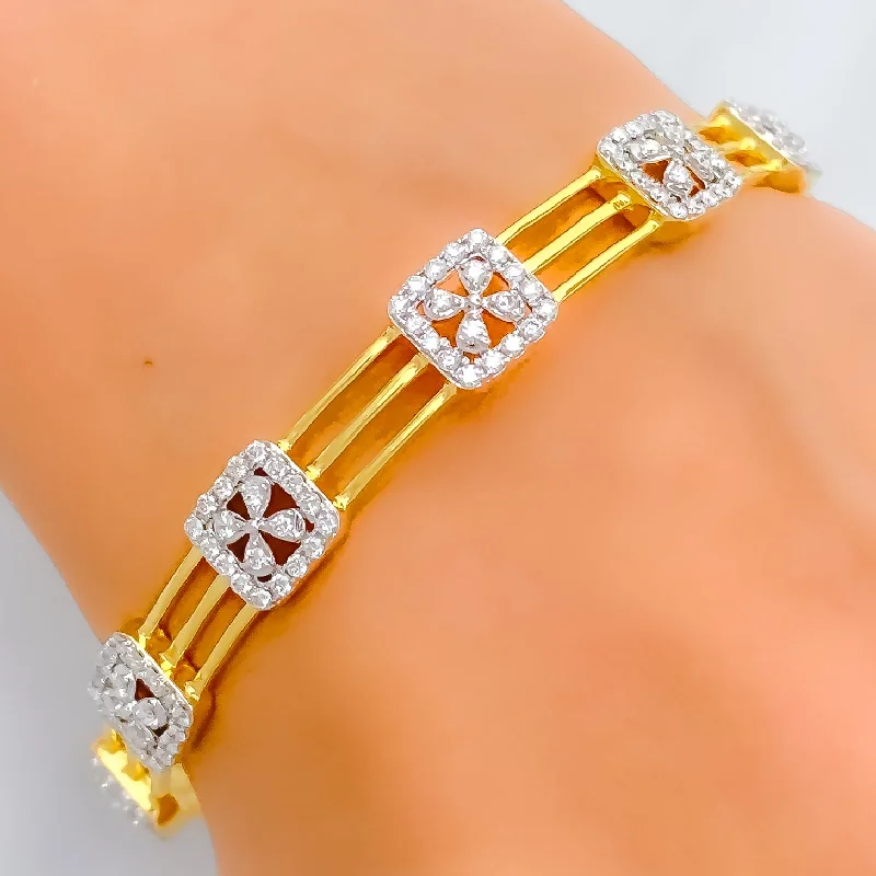 Women’s gold-plated bracelet-Elevated Floral Diamond + 18k Gold Bangle