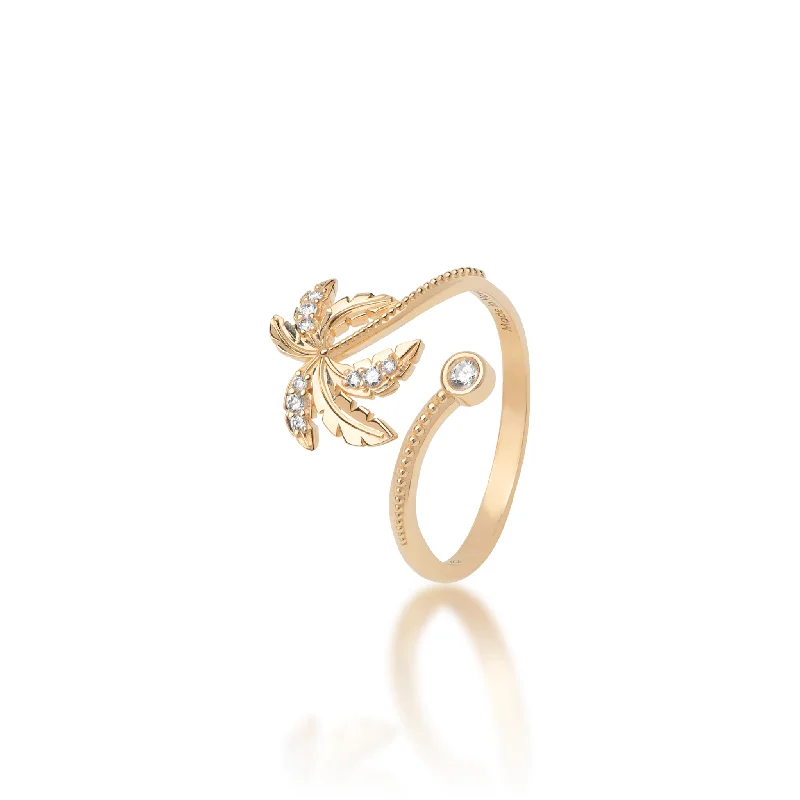 Women’s timeless engagement rings-Paradise Palms - Palm Tree Ring in Gold with Diamonds - 18mm