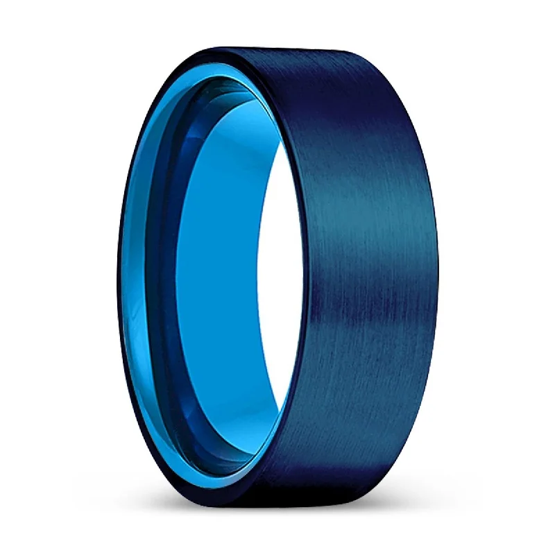 Women’s stackable rings-BRAVE | Blue Tungsten Ring, Blue Tungsten Ring, Brushed, Flat