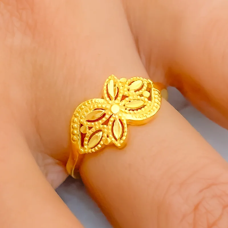 Women’s custom engagement ring-Blooming Refined 22k Gold Ring