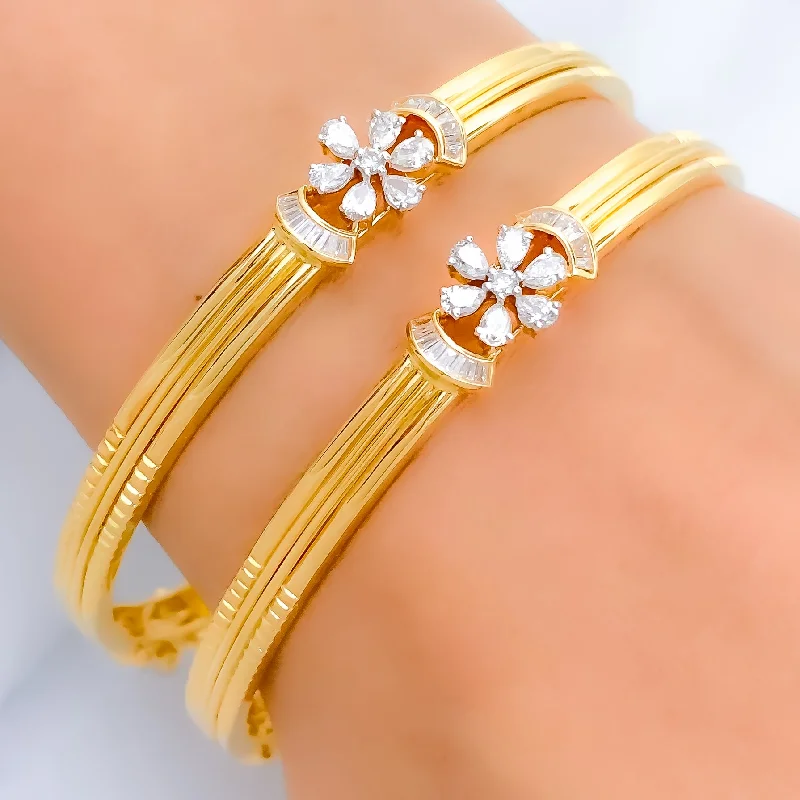 Women’s crystal bangles-Elegant Floral Diamond + 18k Gold  Bangles