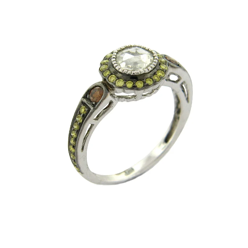 Women’s vintage engagement rings-True Romance Green and Burnt Orange Diamond Ring