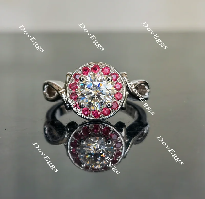 Women’s engagement rings with rubies-Doveggs ribbon halo moissanite and birthstone engagement ring